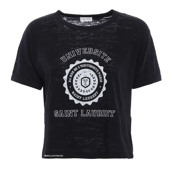 Saint Laurent Tops - SOLD Saint Laurent Black University Crop T-Shirt